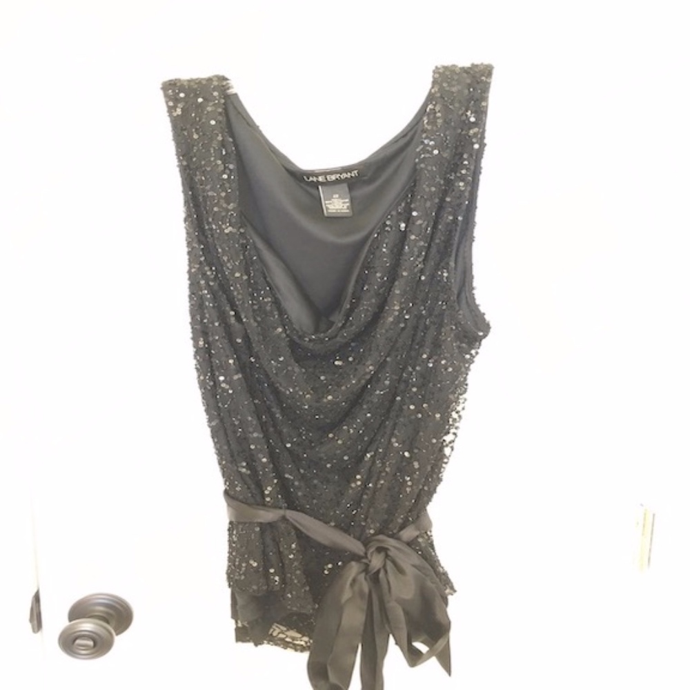 Sequin Cowl Neck Top w/ Tie